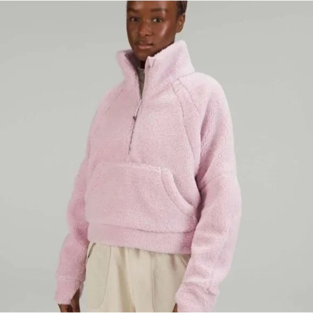 Lululemon Scuba Funnel Neck 1/2 Zip Hoodie Sherpa‎ Fleece Pink Peony Size M/L
